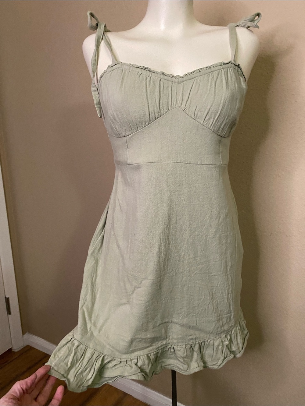 Hollister Light Olive Green tie strap Summer Boho dress S